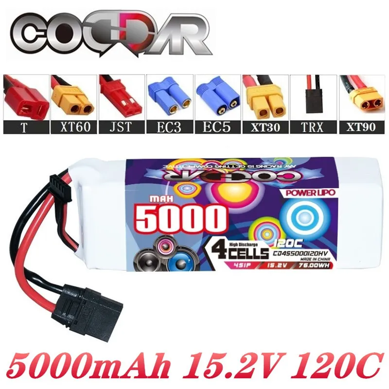 

CODDAR 4S 5000mAh 15.2V 120C Lipo Battery For FPV Drone RC Quadcopter Helicopter Airplane Hobby Boat RC Car Rechargeable Battery