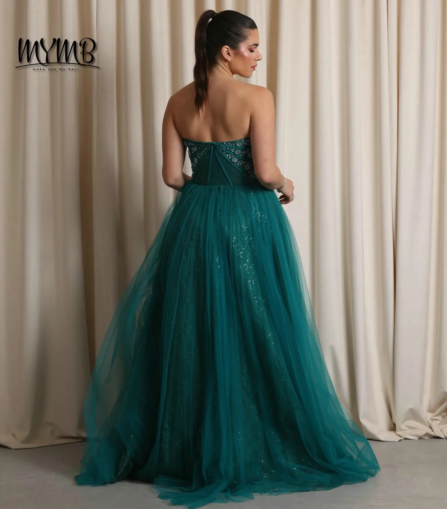 MYMB neue Grüne A-Line Spitze Criss-cross Stickerei Tüll Ärmelloses Abend Party Kleid Elegante Party Kleider Für Frauen MB40302 – Detail 5