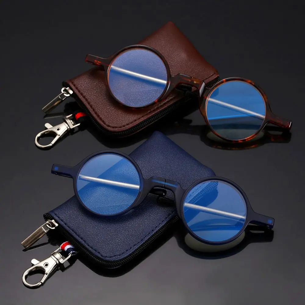 Vintage Mini Lesebrille Frauen Männer kompakte klappbare runde Rahmen Lesebrille tragbare Leser mit Schlüssel bund Fall – Detail 1