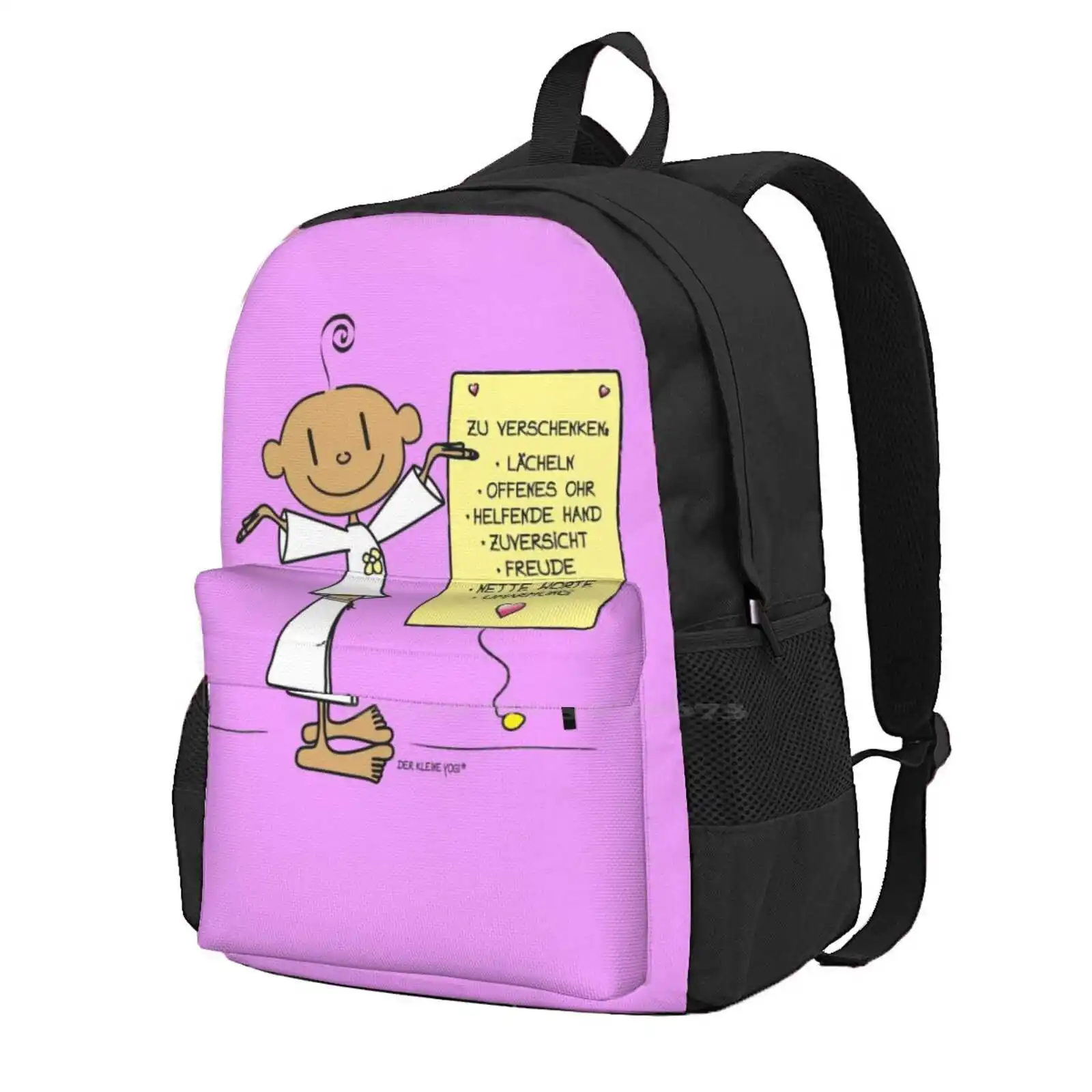 

Give Large Capacity School Backpack Laptop Bags The Little Yogi To Give Away Smile Open Ear Love Joy Confidence Open Arms Nice