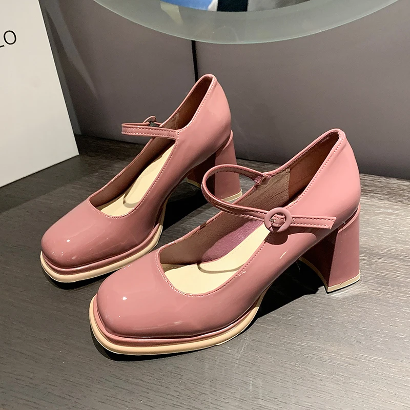 2024 New Brand Women Shoes Dress Shoes Thick High Heels Platform Summer Mary Jane Shoes Party Woman Round Toe Chunky Heels Shoes