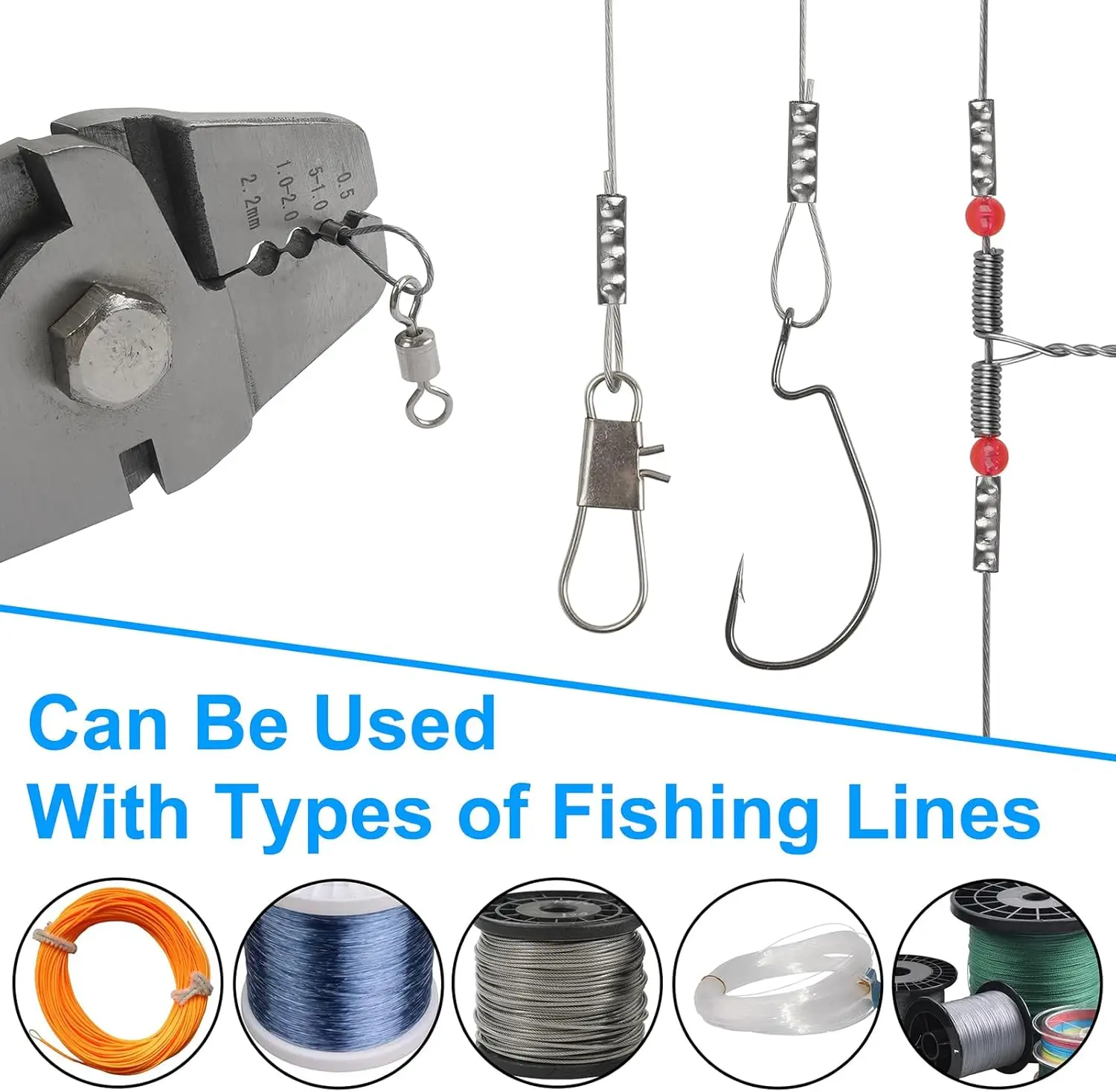Fishing single barrel crimping sleeves 500Pcs fishing line wire leader copper tube connectors mixed copper tube tackle accessories