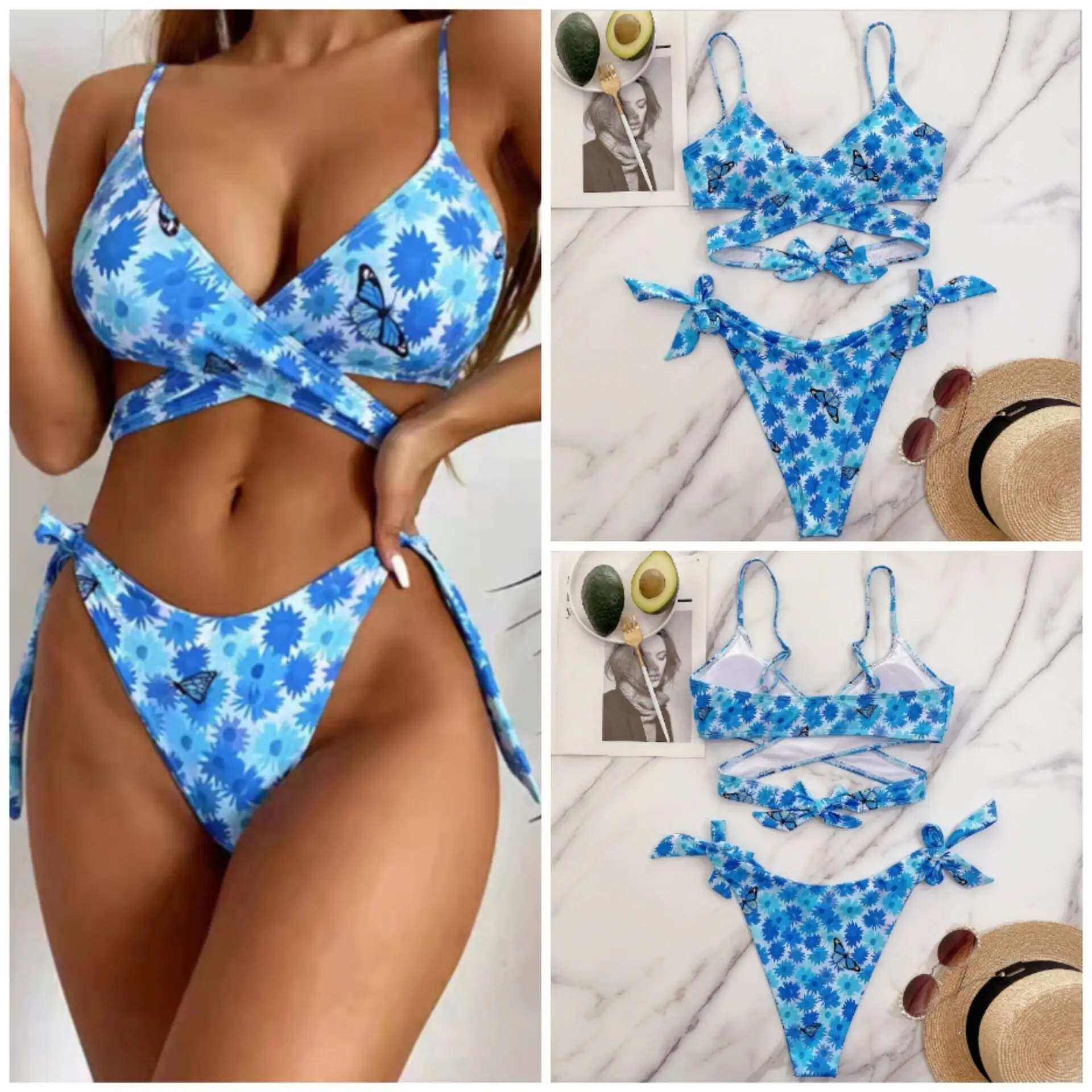 2022NewEuropeanandAmericanSexyStrapSplitBikiniWomensSwimsuit