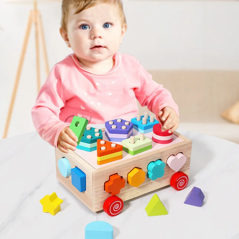 Wooden Shapes Sort Car Toys Montessori Early Education Puzzles Sorter Matching Blocks Box Game Holiday Gifts For Children 3