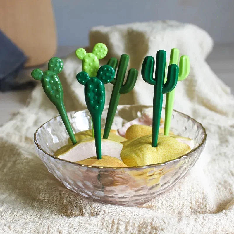 

Fruit Forks Set Party Dessert Cactus Appetizer Picks Portable Food Kids Sticks Cafe Reusable Decorative Toothpicks Set