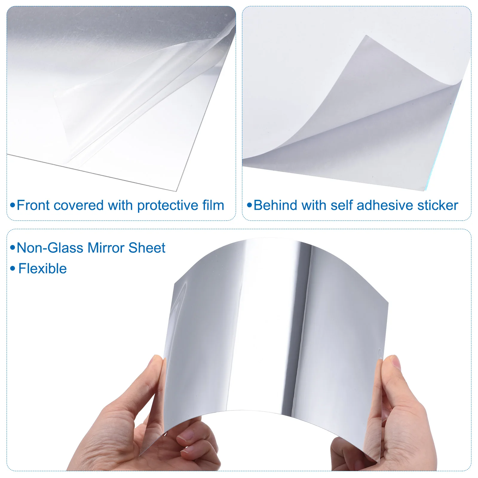 Uxcell 10Pcs Flexible Mirror Sheet 200mm x 200mm x 0.4mm Self Adhesive Wall Sticker