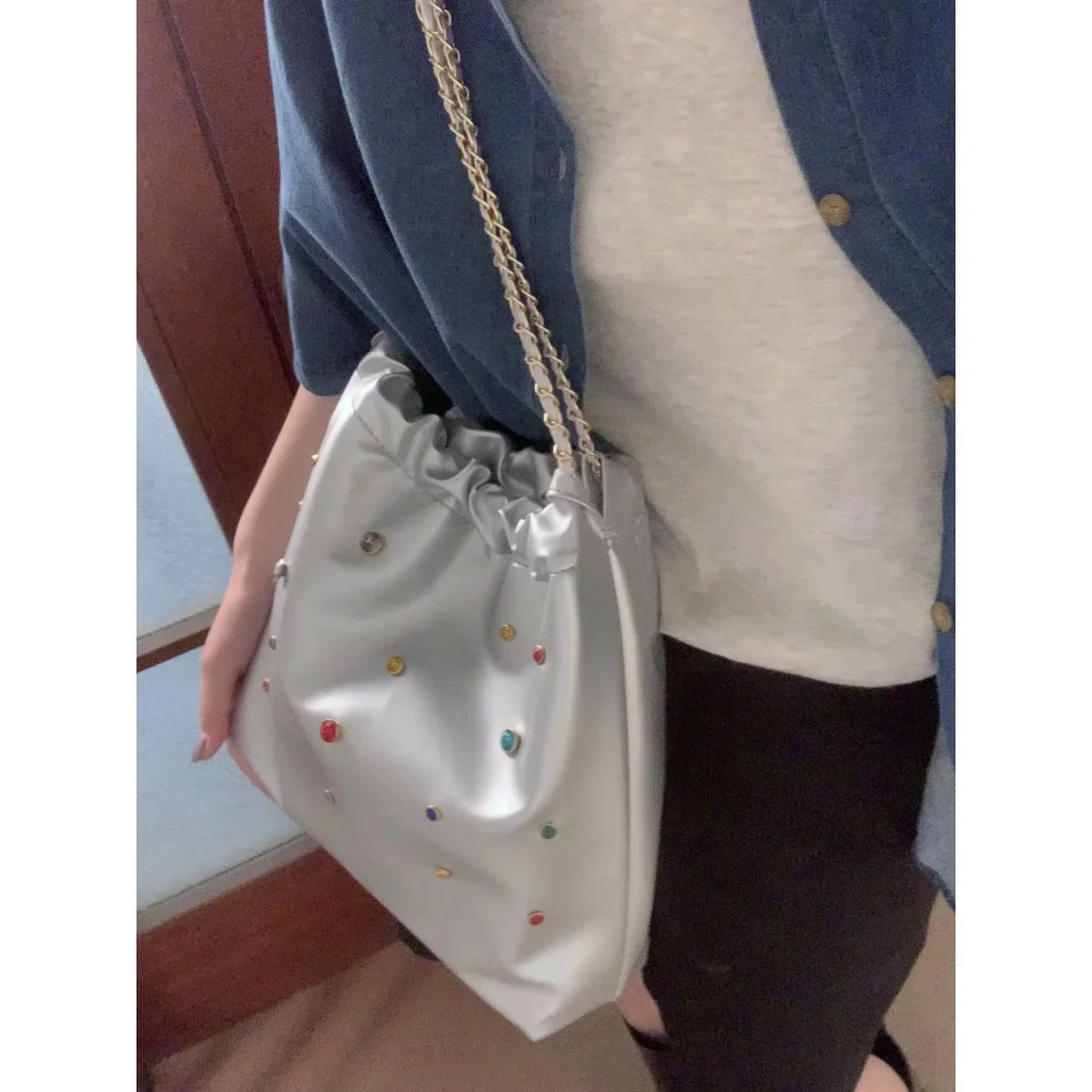 JIAERDI Beading Y2k Grunge Handbags Women Leather Large Capacity Casual Tote Bags Ladies Vintage Harajuku Shoulder Bag Aesthetic