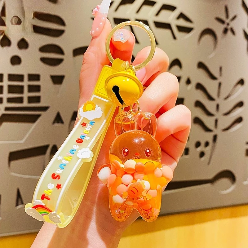 

New cartoon oil bunny keychain pendant cute personality creative jade rabbit quicksand bottle women's bag pendant