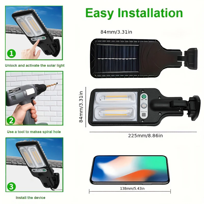 Solar Tungsten Lights Outdoor With 3 Mode Waterproof Motion Sensor Security Lighting LED Wall Street Lamp for Garden Patio Path