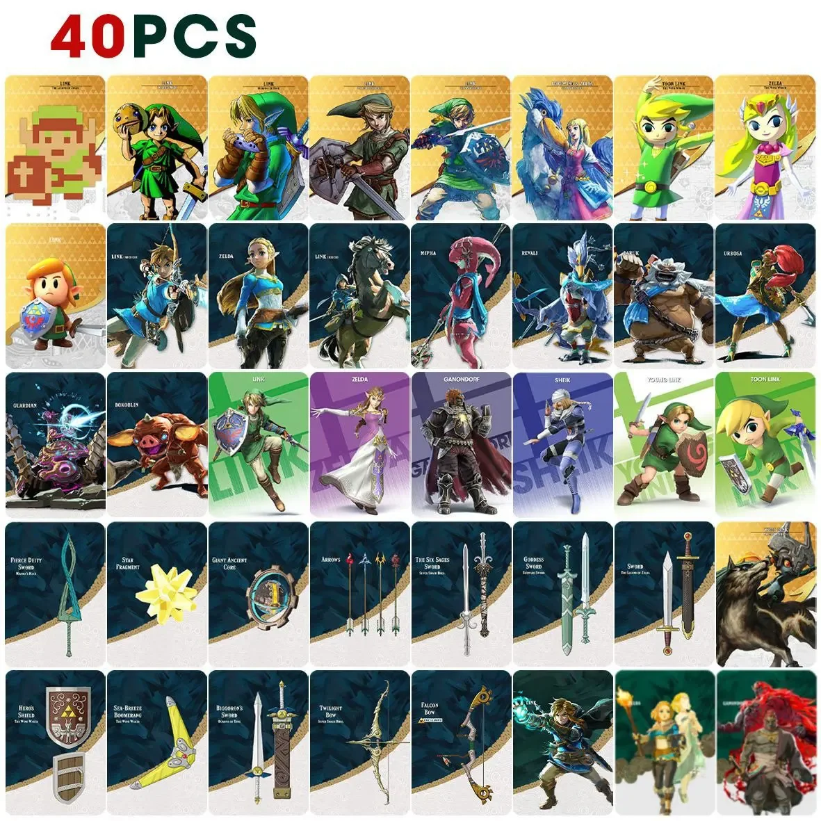 Amiibo Cards 40 Pcs Zelda Amiibos Cards Apply to The Legend of Zelda Tears of the Kingdom and The Legend Zelda: Breath of the Wild
