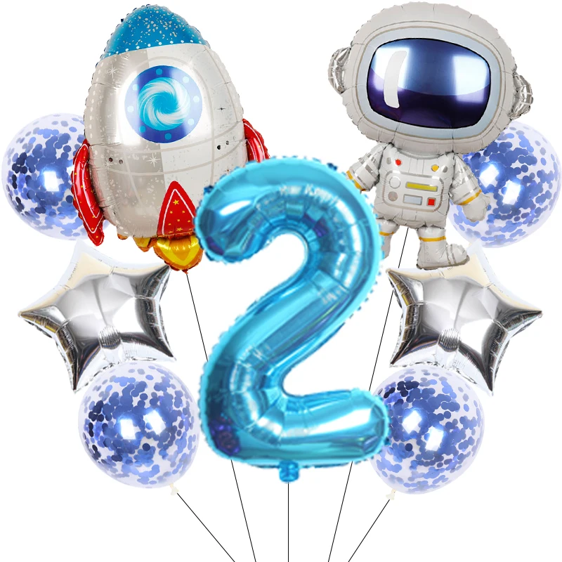 Rocket Astronaut Foil Balloons 32Inch blue Number Star Sequin Balloon Outer Space Theme Kids Birthday Party Decorations Metallic Sequin Balloons Foil Number Balloons Foil Balloons Birthday Balloons Aluminum Balloon Party Balloon Set Birthday Party Decoration Set