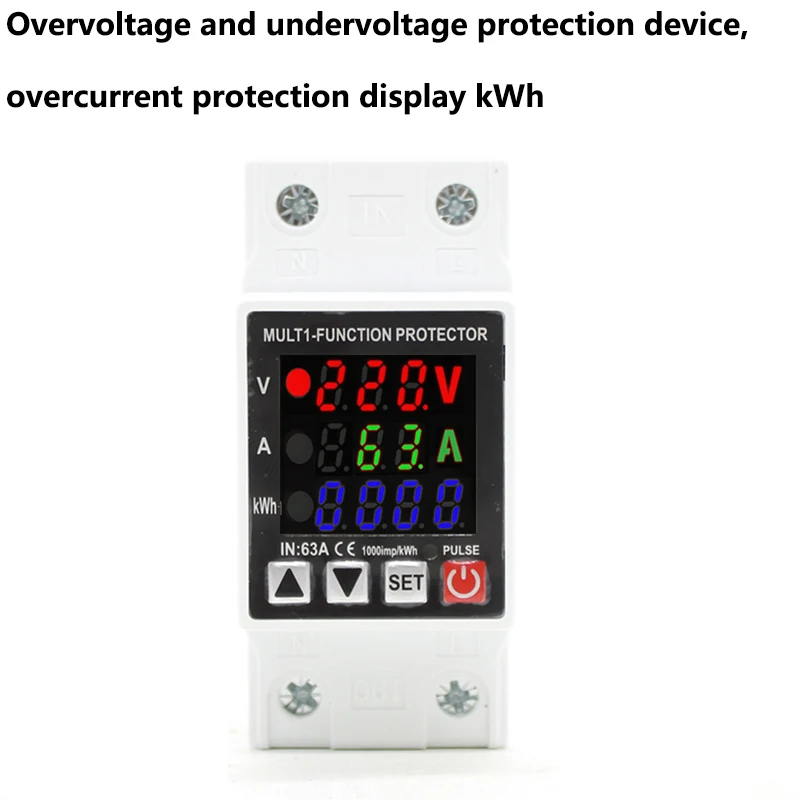 Rail overvoltage and undervoltage protector 220VAC digital display voltage and current kWh