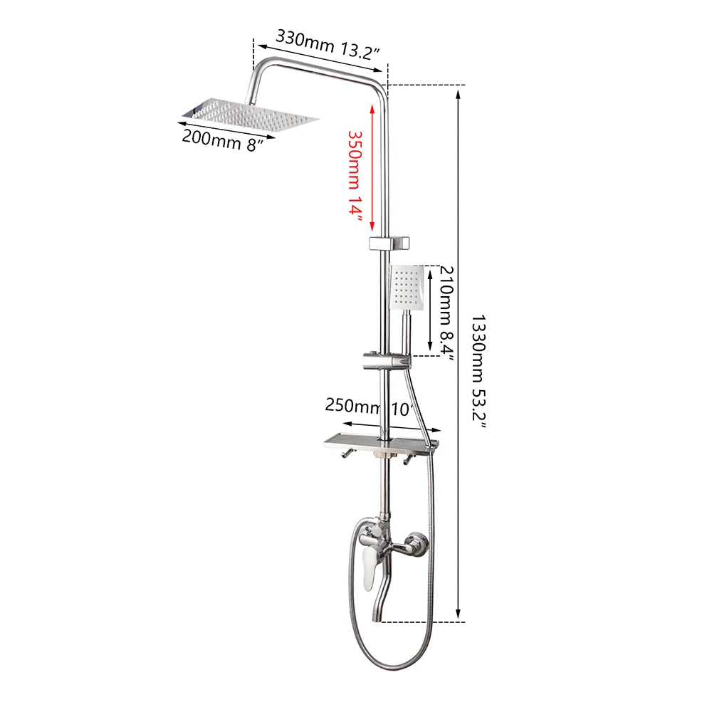 8 Inch Rainfall Shower Faucet Wall Mounted Bathroom Shower Set Adjust Height Handheld 3 Ways Mixer Faucet bathroom shower faucet set bathroom faucet