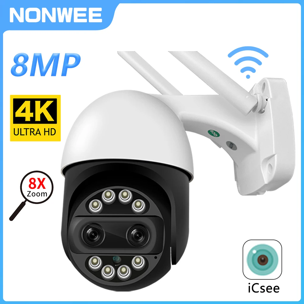 8MP/4K Wifi Surveillance Cameras 2.8mm+12mm Dual Lens PTZ Outdoor CCTV Security Video Smart Home 8X Zoom AI Tracking ICSEE 4k 8mp wifi ptz 10x zoom dual lens wifi solar camera battery pir human tracking outdoor security cctv surveillance ip cameras