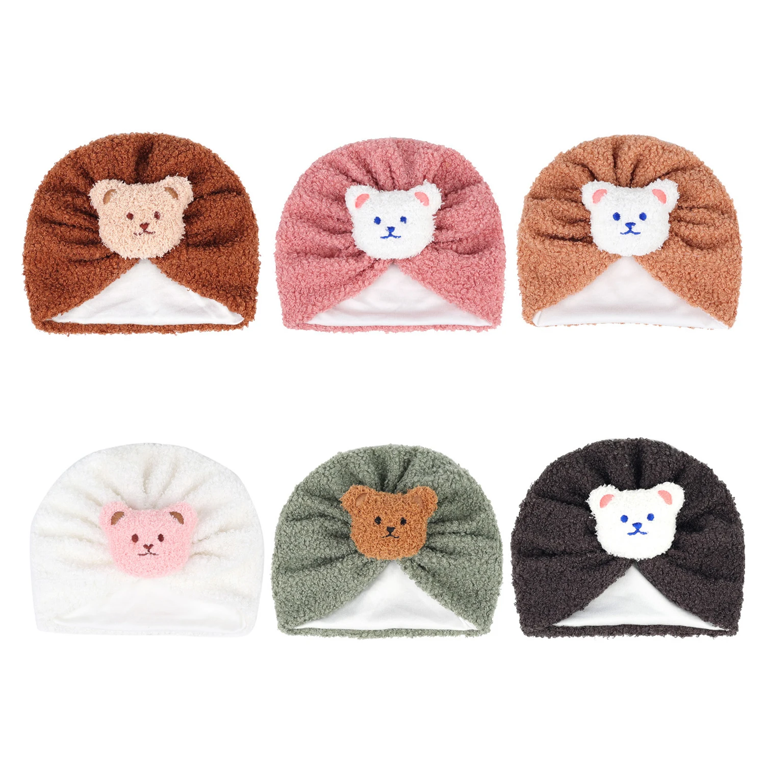 Baby Knotted Hats for Girls Beanie Cute Bear Headwrap Infant Turban Cap Coral Fleece Newborn Winter Warm Bonnet Kids Caps 0-6M