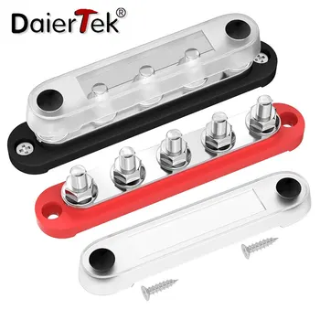 DaierTek 전원 분배 블록, 터미널 스터드, 12V 버스 바, 최대 300V AC 48V DC 배터리 분배 블록, 5x5/16 인치 (M8)
