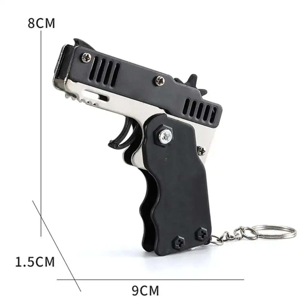 Rubber Band Gun 1PCS Keychain Gun 60 Rubber Bands Rubber Band Gun Shooting Pistol Alloy Kid Outdoor Party Metal Gift Boyfriend Gift Funny