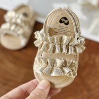 Baby Girls Sandals Ruffle Bowknot Premium Soft Sole Anti-Slip Open Toe Breathable Summer Outdoor First Walker Shoes Baby Sandals 5