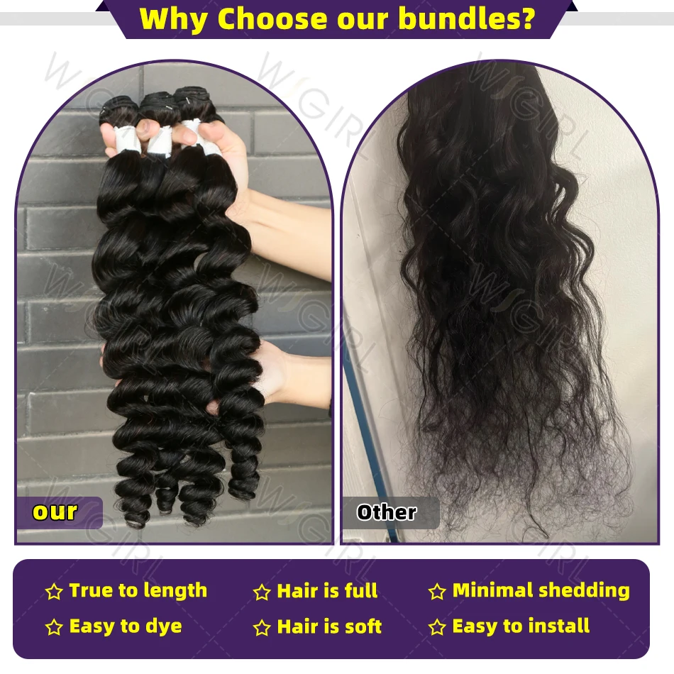 Human Hair Extensions Wigirl Loose Wave Bundles Raw Virgin Unprocessed 2 3 4 Loose Deep Wave Bundles Double Weft