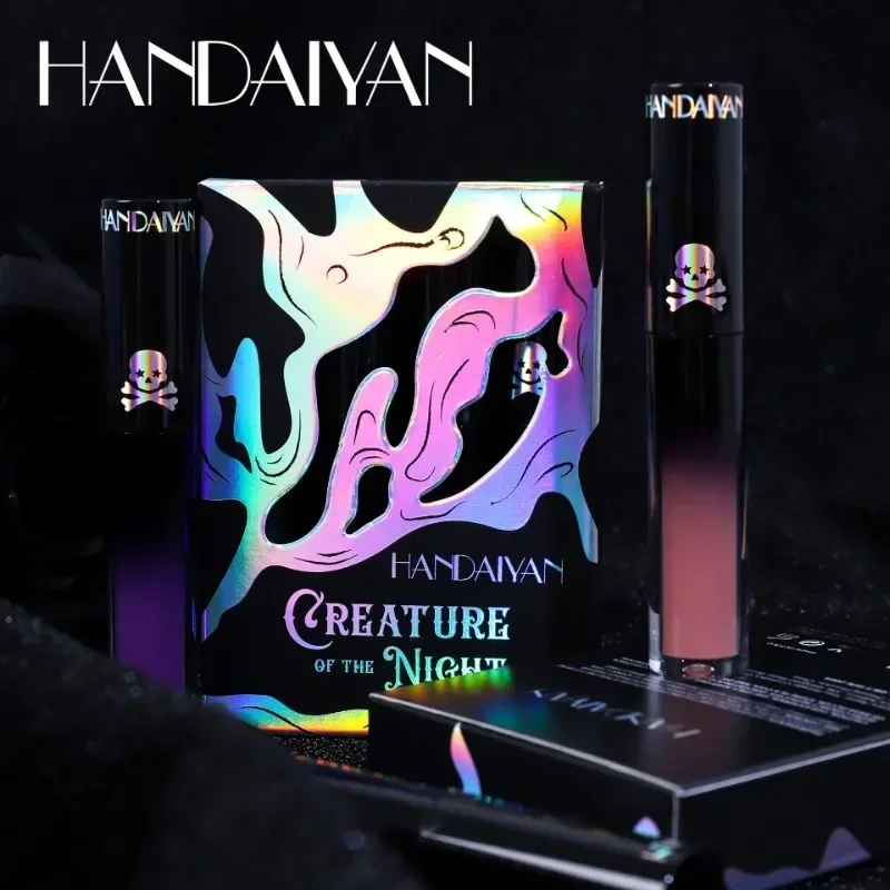 4 個マット口紅セット防水セクシーな緑紫黒リップグロス光沢のある