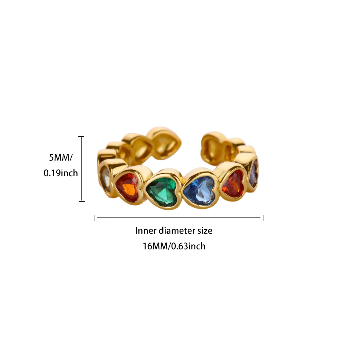 Colorful Rainbow Zircon Heart Rings For Women