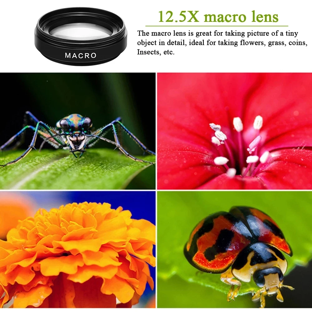 2 In 1 Mobile Phone Lens 0.45x Super Wide Angle 12.5x Macro HD Camera Lens For iPhone 14 13 12 Huawei Xiaomi Samsung Universal