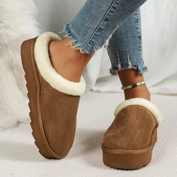 Winter fashion women's fluffy thick-soled casual shoes, thick-soled indoor anti-slip and warm with fur lining 1