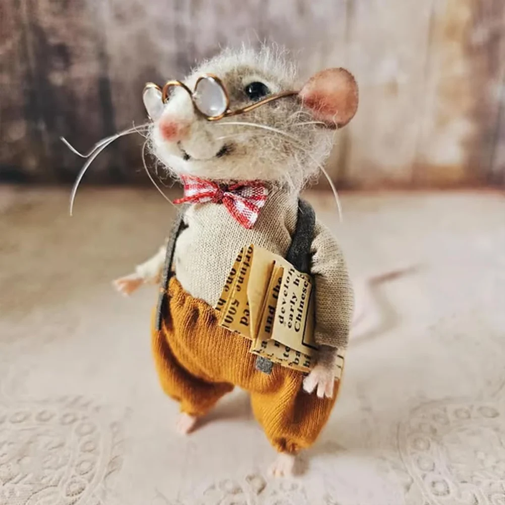 Ornament Crafts Resin Crafts Miniature Figurines DIY Handmade Needle Felted Mouse Doll Kit Wool Felted Mouse Material Pack Needle Felting Mice Doll Art Christmas Decor