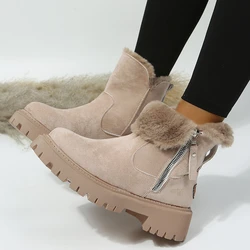 Thick Sole Plush Snow Boots Women Faux Suede Non-slip Winter Boots Woman Keep Warm Cotton Padded Shoes Platform Ankle Booties