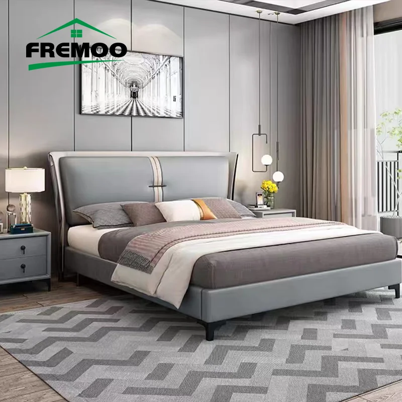

Italian Modern Leather Double Bed With Mattress King/Queen Size Bed frame Home Furniture Bedroom Set