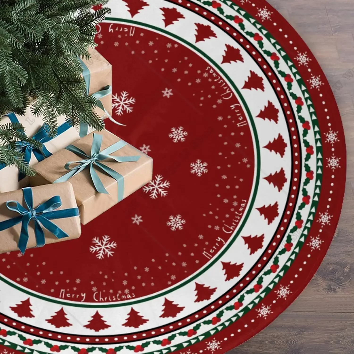 Christmas Tree Skirt Red and Green Xmas Tree Mat with Winter Snowflake for  Christmas Decorations Holiday Party Indoor Home Decor - AliExpress