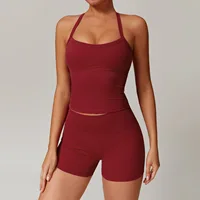 Yoga Set With Brushed Fabric Padded Bra & High-Waisted Shorts