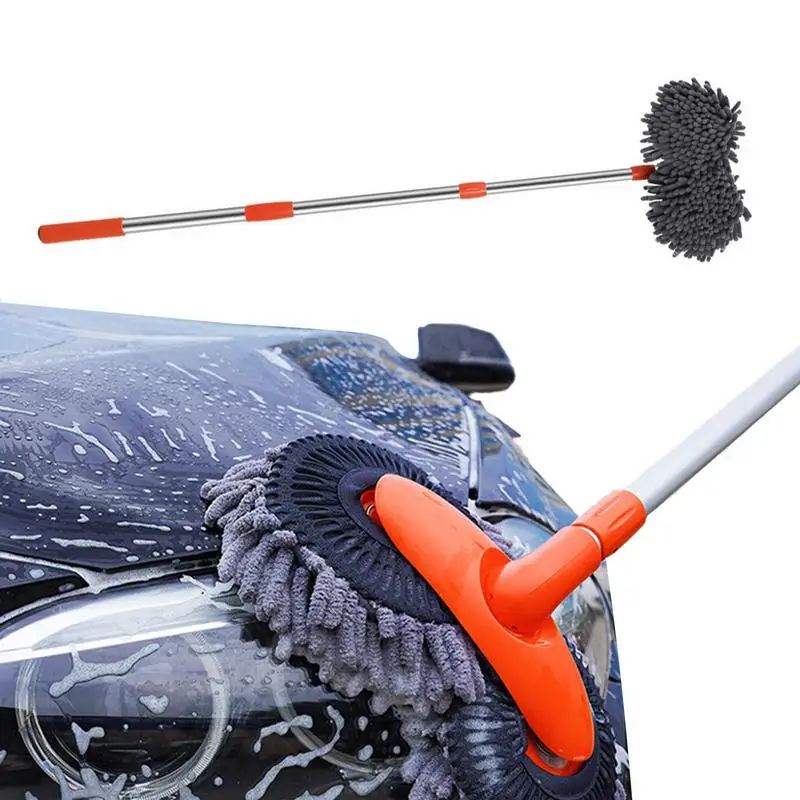 

Two-Head Car Wash Brush Car Washing Mop Wand With Soft Brush Hair Not Hurt Car/Truck/RV Body Car Detailing Cleaning Mop With