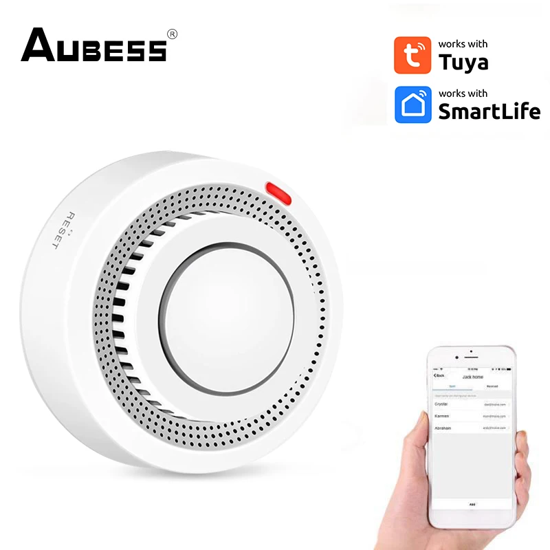 

Tuya WIFI Smoke Detector Fire Protection Alarm Sensor Independent Wireless Battery Operated Smart Life Push Alert Home Security