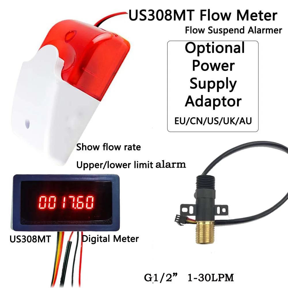 

US308MT Digital Flow Meter Alarmer BSPP G1/2" USC-HS21TA 1-30LPM Hall Effect Water Flow Sensor iSentrol Electronic Technology