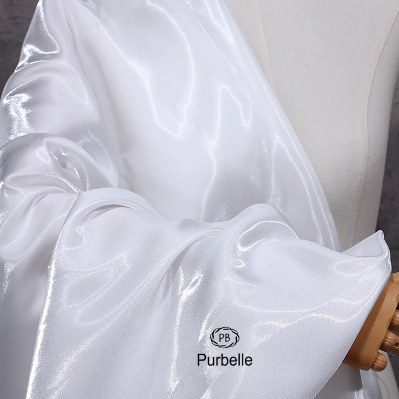 Ivory White Luxury Glossy Metallic Liquid Satin Fabric