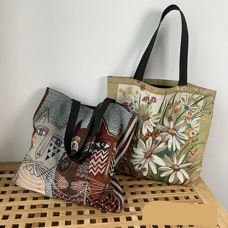 Bedrukte canvas tote tas grote schoudertas voor dames_voghion.com