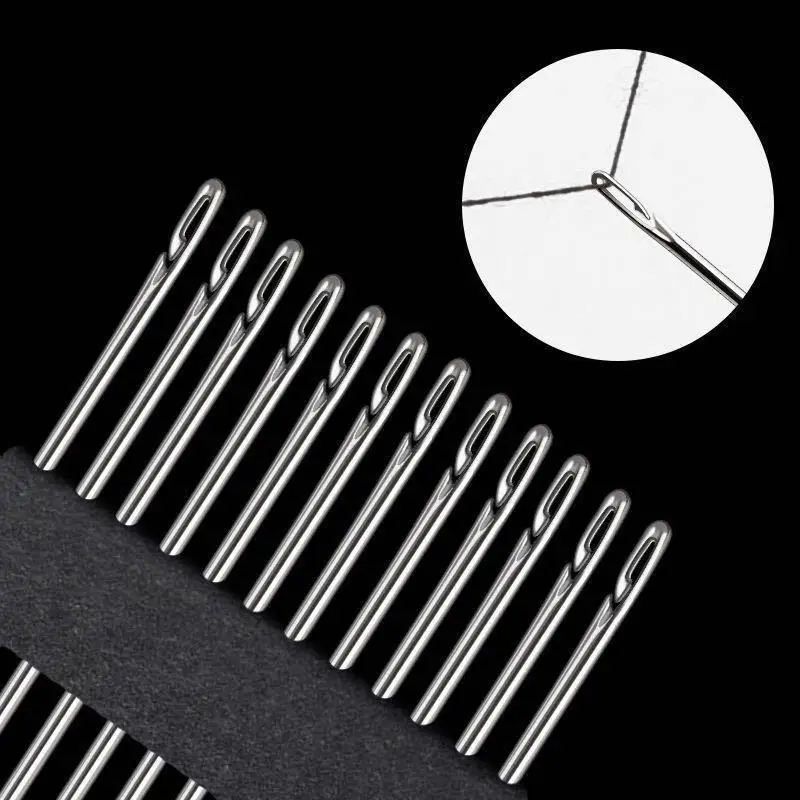 Sewing Needle 12/24pcs Blind Needle Elderly Needle-Side Hole Hand Household Sewing Stainless Steel Needless Threading Clothes