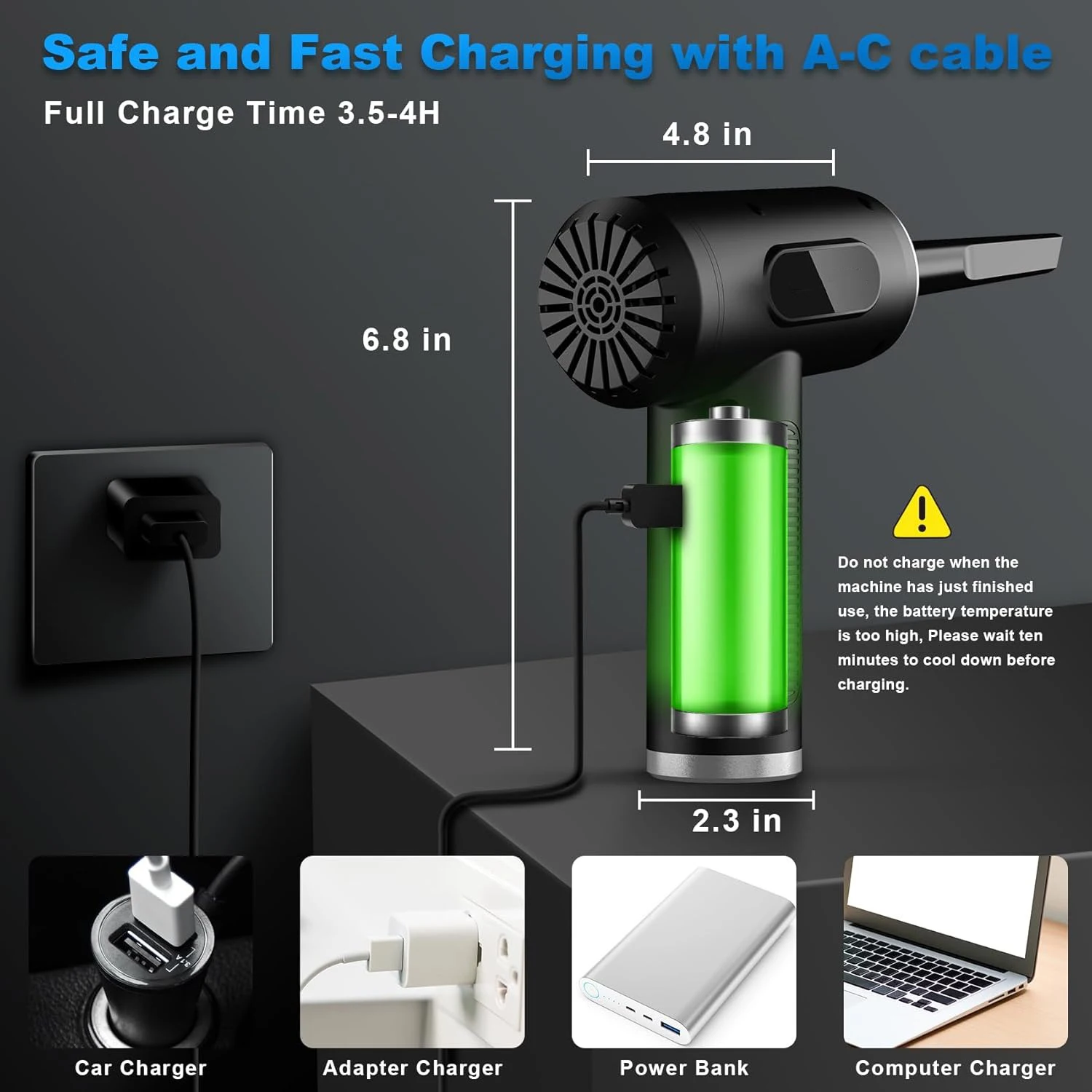 Compressed Air Duster-3 Gear Adjustable 100000RPM Electric Air Duster with LED Light, Rechargeable Cordless Blower