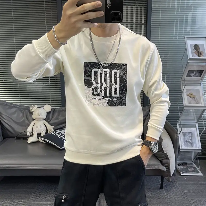 Fashion O-Neck All-match Printed Letter Sweatshirts Men's Clothing 2024 Spring New Loose Korean Tops Casual Sweatshirts