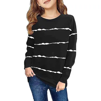 4 To 13 Years Old Little Girls Casual T-Shirts Spring Long Sleeve Tops Striped Crewneck Tunic Kids Tee Blouses Shirt 2