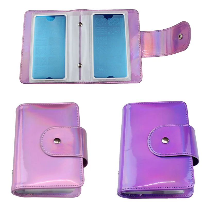 20Slot Pink/Purple Nail Stamping Holder Organizer Rettangolare Nails Art Stamp Card Bag Piastra In Acciaio Stencil Album Storage 6*12Cm