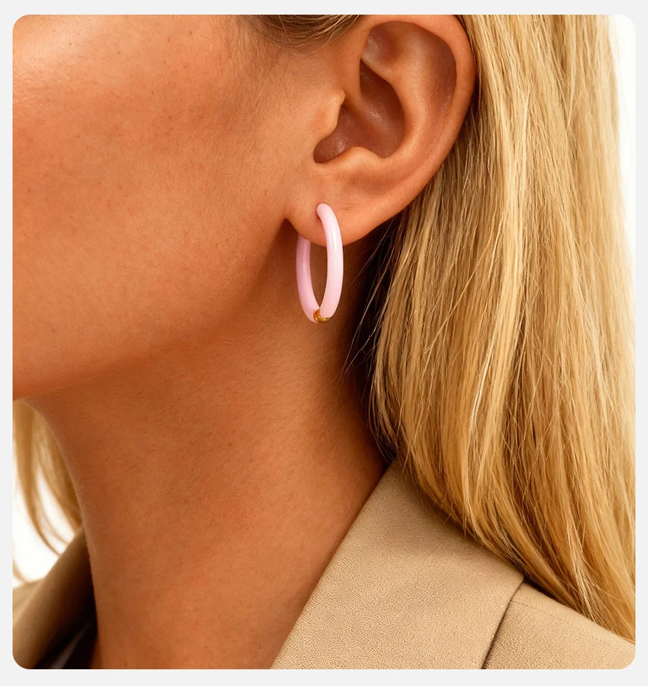 Vnox 1 Paar Edelstahl Bunte Emaille Damen Creolen, Kleine Niedliche Statement-Ohrringe Edelstahl-Ohrringe Schmuck – Detail 7