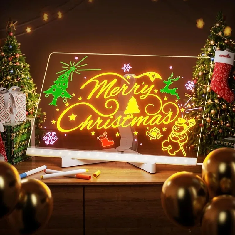 LED Drawing Board for Kids Magic Light Blackboard with Night Lamp Reusable Acrylic Message Doodle Toy Art Montessori Kids Gift