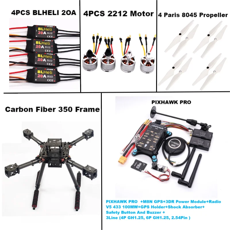 RctoSky Carbon Fiber 350  PIXHAWK PRO M8N KitFlight Control Ardupilot Radio Telemetry Quadcopter BLHELI 20A 2212 Motor ESC