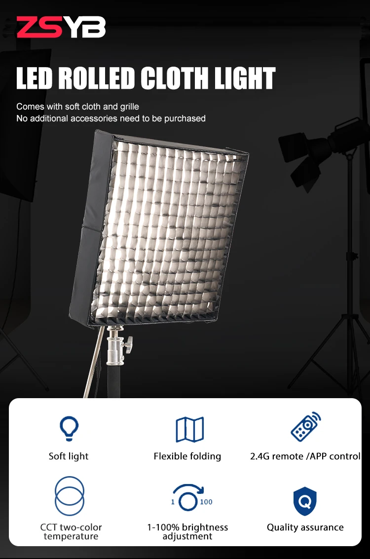 JB-10 150W Flexible LED Video Light 2700K-6500K 60*60cm Rollable Cloth Photograp