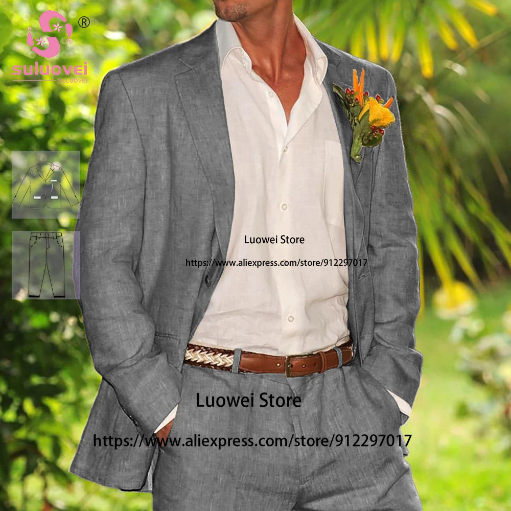 (Customized Size Color) Summer Slim Fit Suits For Men 2 PCS Pants Set Formal Groom Wedding Prom Tuxedo Terno Masculinos Completo