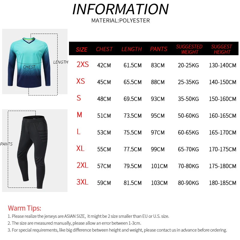 Kids Soccer Goalkeeper Jersey Children Football Goalkeeper Uniform Soccer Training Outdoor Long Sleeves Shirts Boys football uniform sports uniform sets