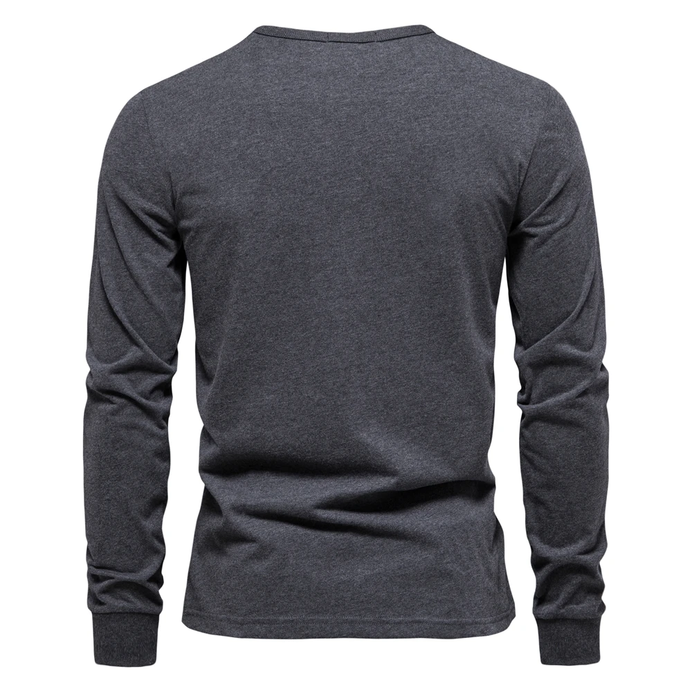 Cotton T Shirts Men Long Sleeve Solid Color Letter Print Casual Spring Tops