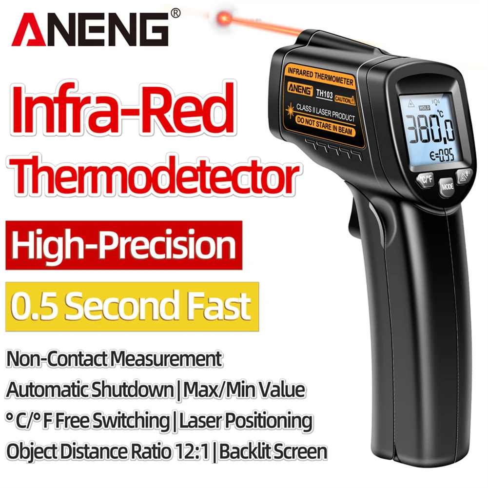 Temperature Measurer Digital Display Class II Laser Infrared Thermometer  -20°C~380℃ Backlit for Household Industry